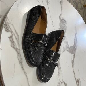 Patricia Nash Black Leather Flats with Horsebit Detail